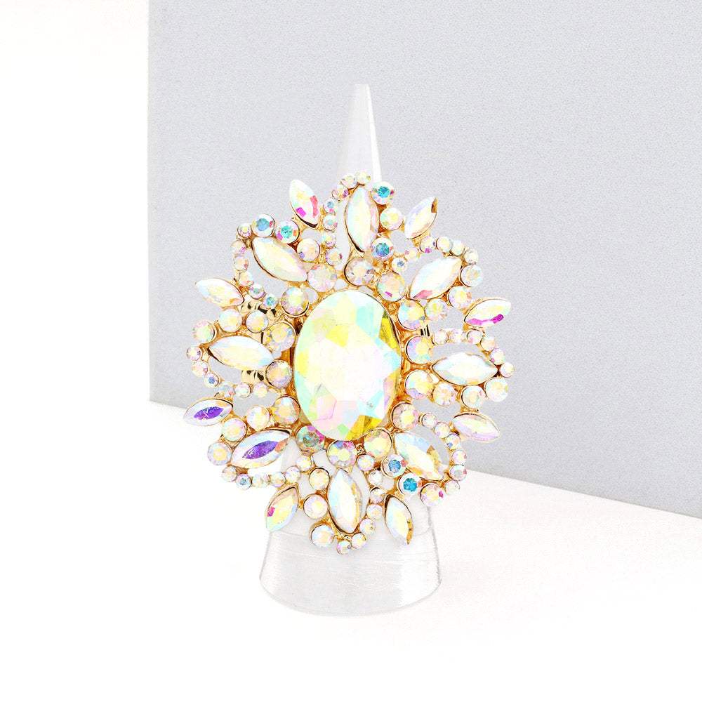 Oval Crystal Cluster Stretch Ring - Madeline Love - Flyclothing LLC