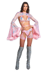 J-Valentine FR103 - Faux Fur Trimmed Bell Sleeve Shrug - J. Valentine