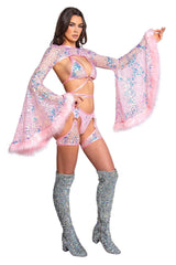 J-Valentine FR103 - Faux Fur Trimmed Bell Sleeve Shrug - J. Valentine - Flyclothing LLC