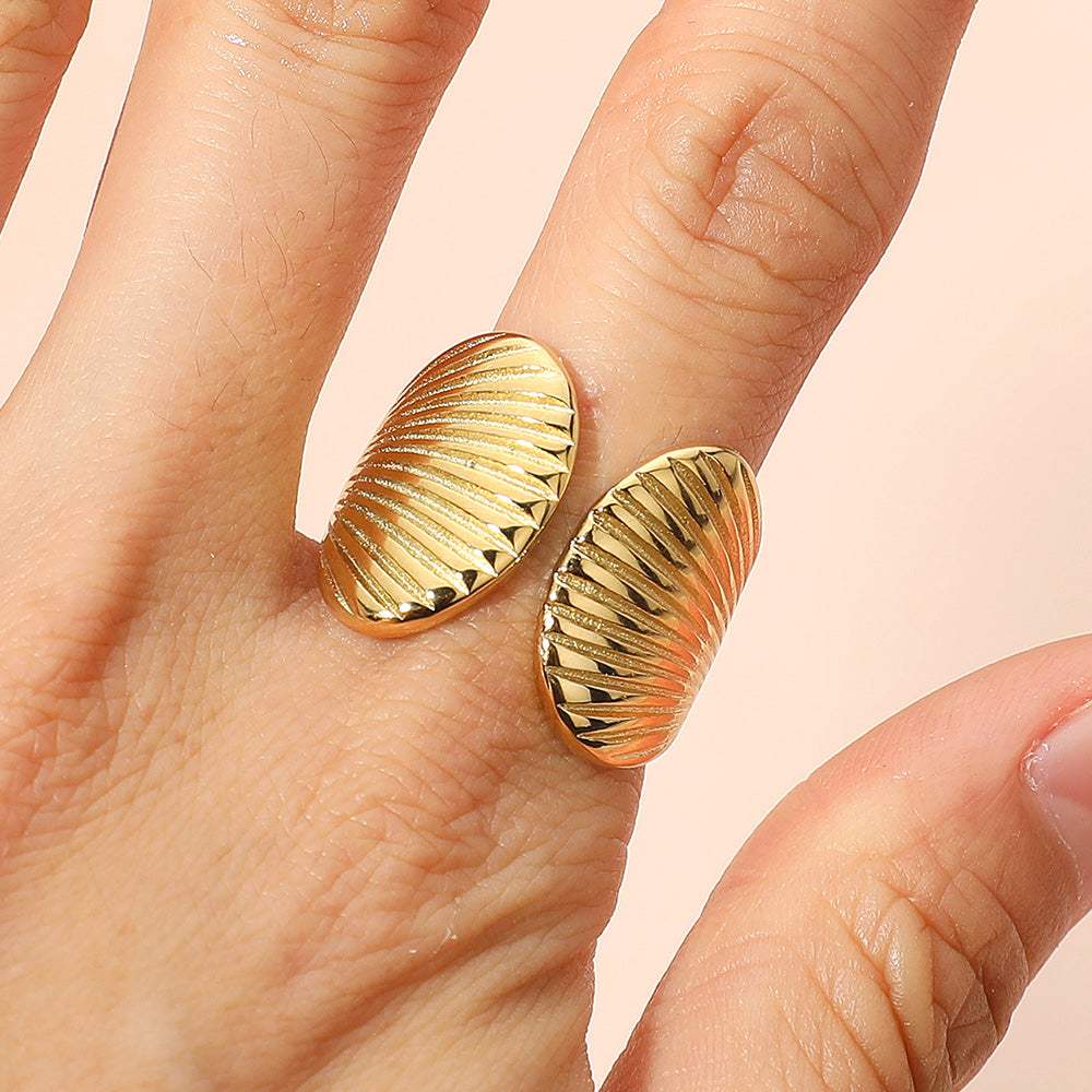 SECRET BOX_Stainless Steel Textured Shell Adjustable Ring - Madeline Love - Flyclothing LLC