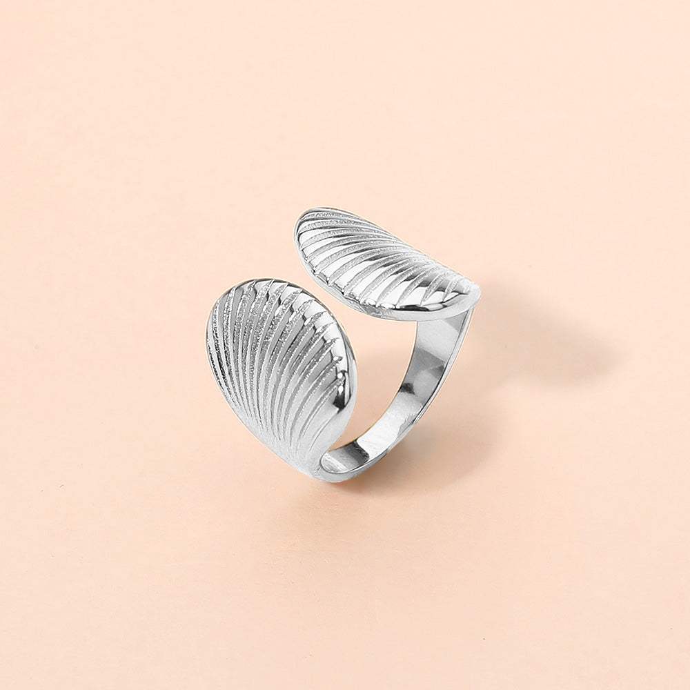 SECRET BOX_Stainless Steel Textured Shell Adjustable Ring - Madeline Love - Flyclothing LLC