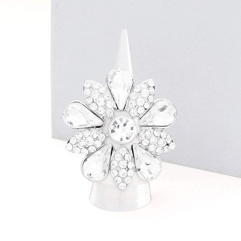Crystal Pave Teardrop Floral Stretch Ring - Madeline Love - Flyclothing LLC