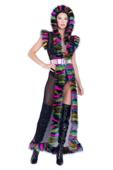 J-Valentine FR156 - Fur Trimmed Fishnet Duster with Belt - J. Valentine