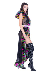 J-Valentine FR156 - Fur Trimmed Fishnet Duster with Belt - J. Valentine