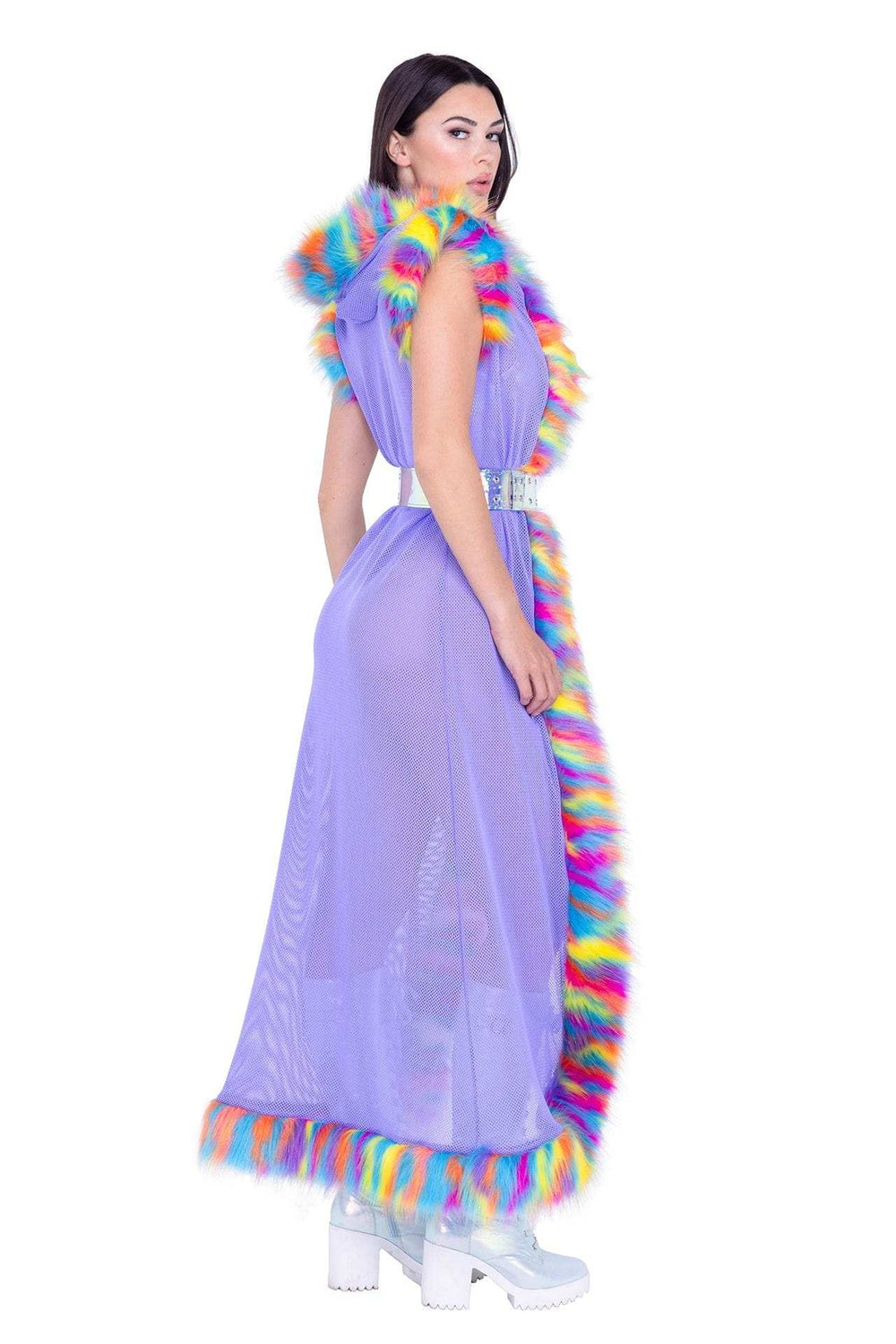 J-Valentine FR156 - Fur Trimmed Fishnet Duster with Belt - J. Valentine - Flyclothing LLC