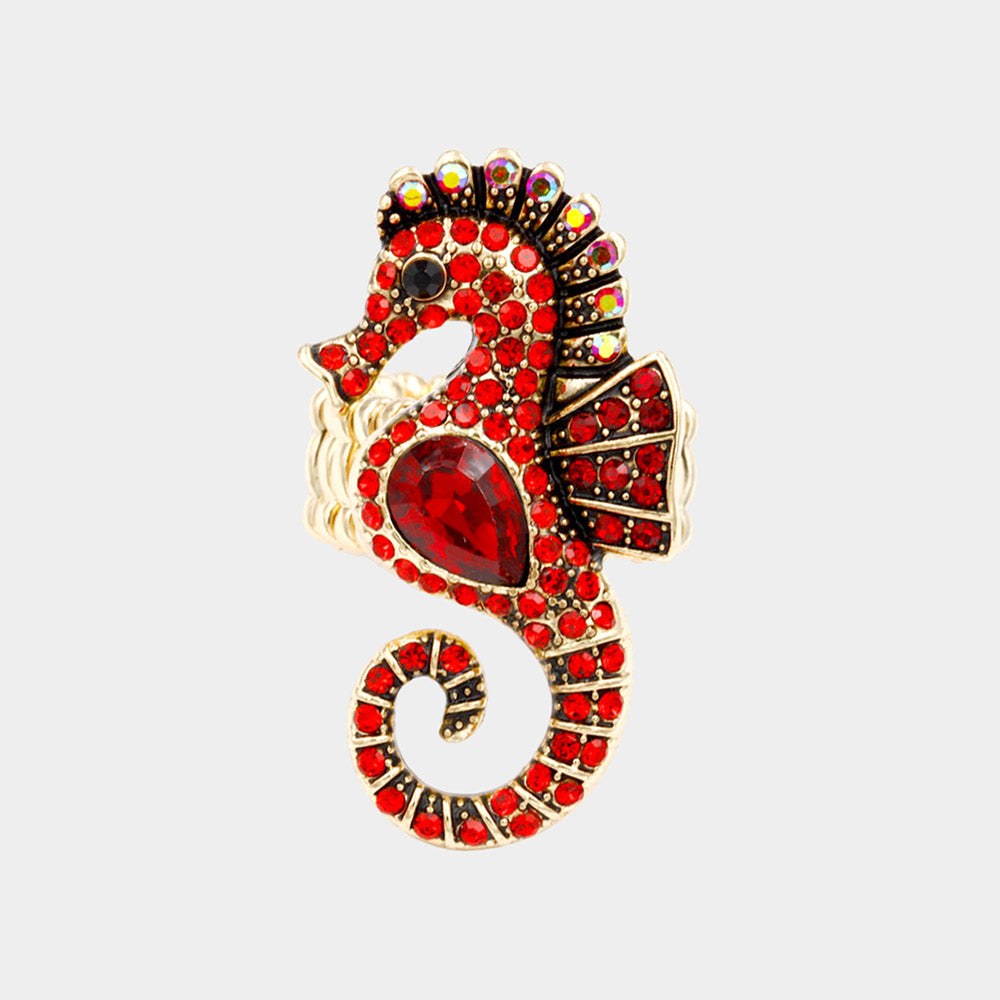 Teardrop Stone Accented Seahorse Stretch Ring - Madeline Love - Flyclothing LLC