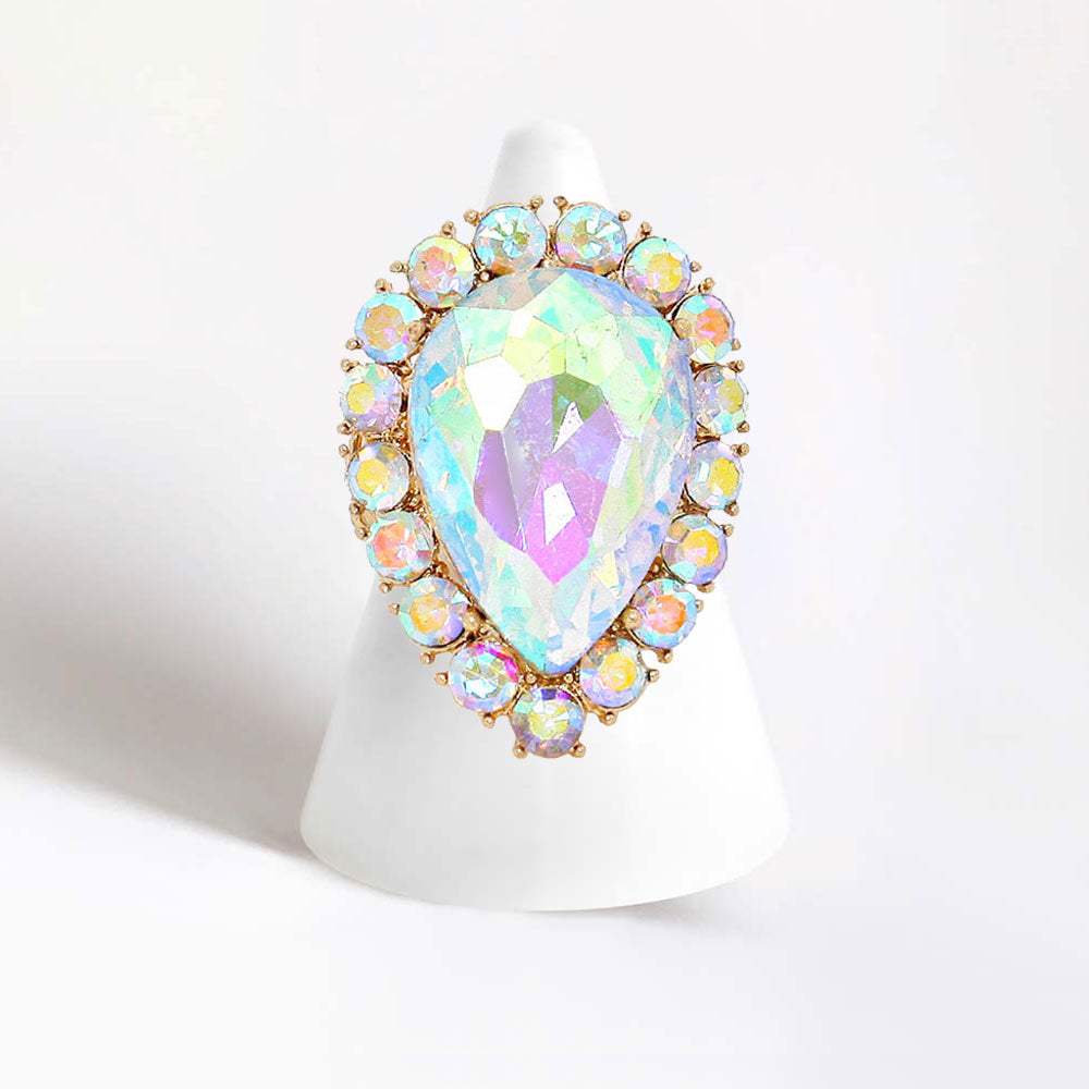 Crystal Rhinestone Teardrop Stretch Cocktail Ring - Madeline Love - Flyclothing LLC