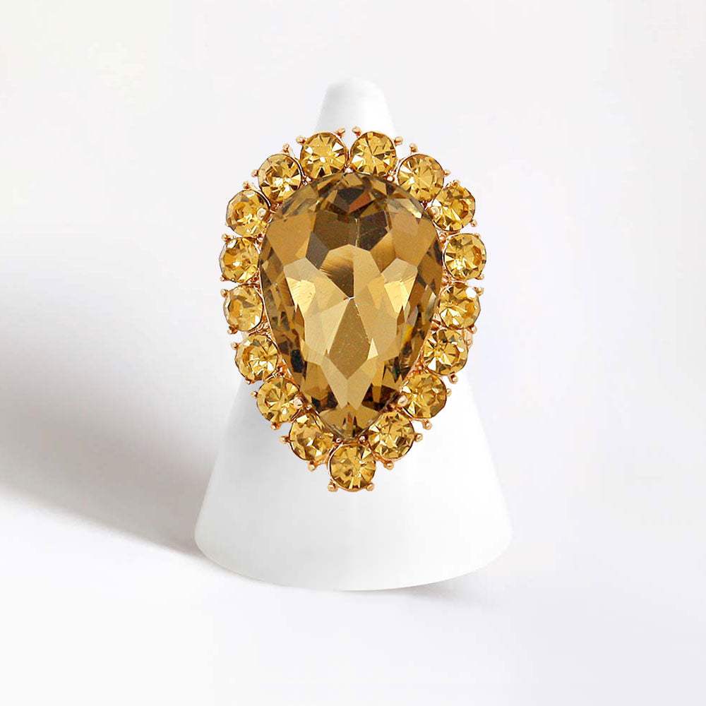 Crystal Rhinestone Teardrop Stretch Cocktail Ring - Madeline Love - Flyclothing LLC