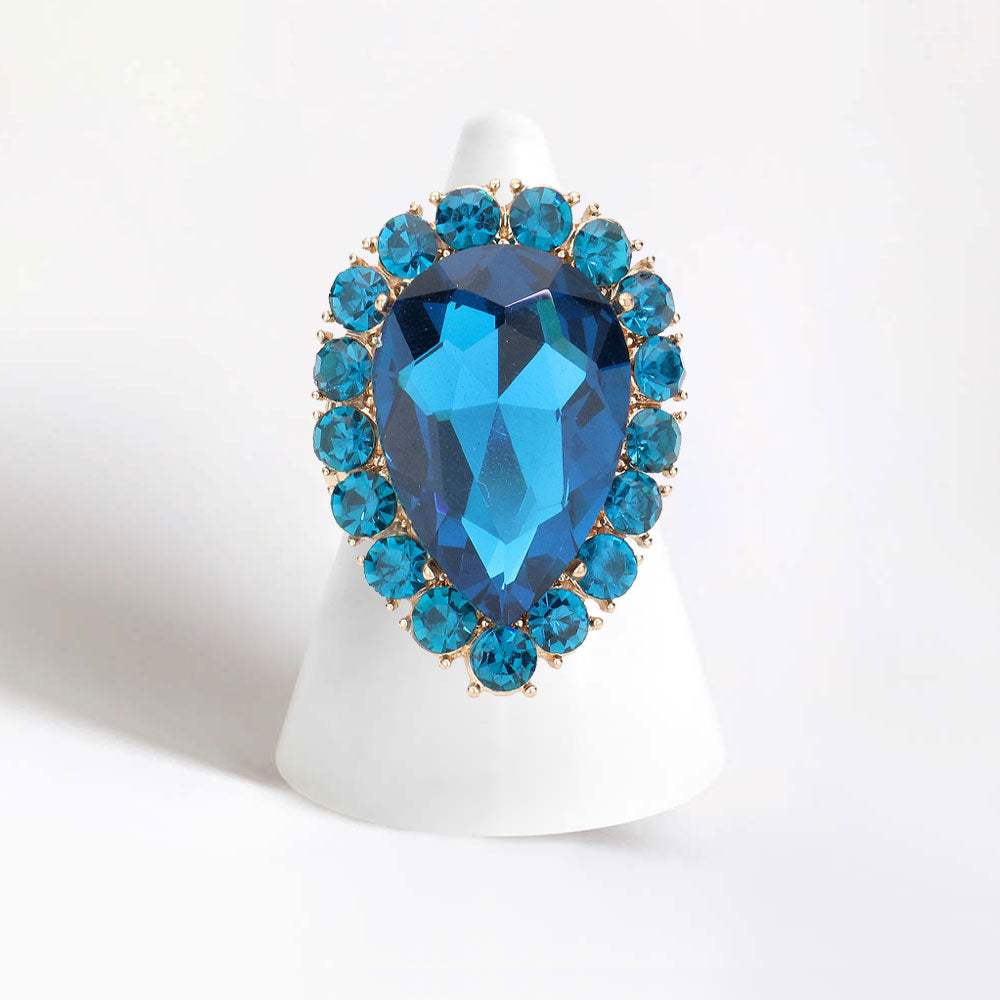Crystal Rhinestone Teardrop Stretch Cocktail Ring - Madeline Love - Flyclothing LLC