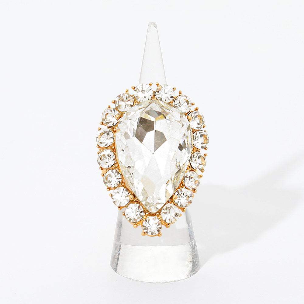 Crystal Rhinestone Teardrop Stretch Cocktail Ring - Madeline Love - Flyclothing LLC