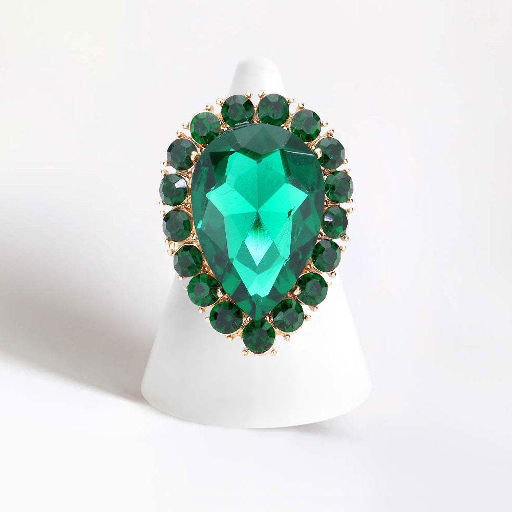 Crystal Rhinestone Teardrop Stretch Cocktail Ring - Madeline Love - Flyclothing LLC