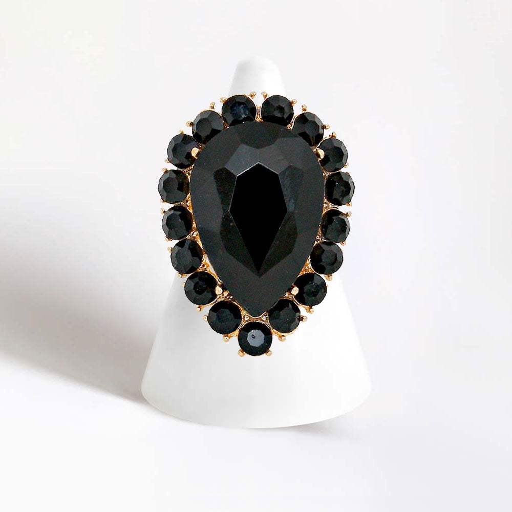 Crystal Rhinestone Teardrop Stretch Cocktail Ring - Madeline Love - Flyclothing LLC