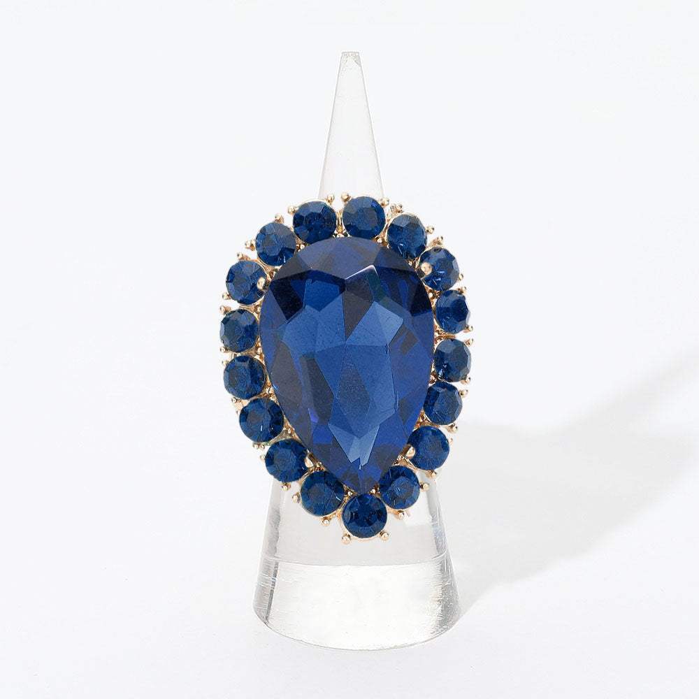 Crystal Rhinestone Teardrop Stretch Cocktail Ring - Madeline Love - Flyclothing LLC