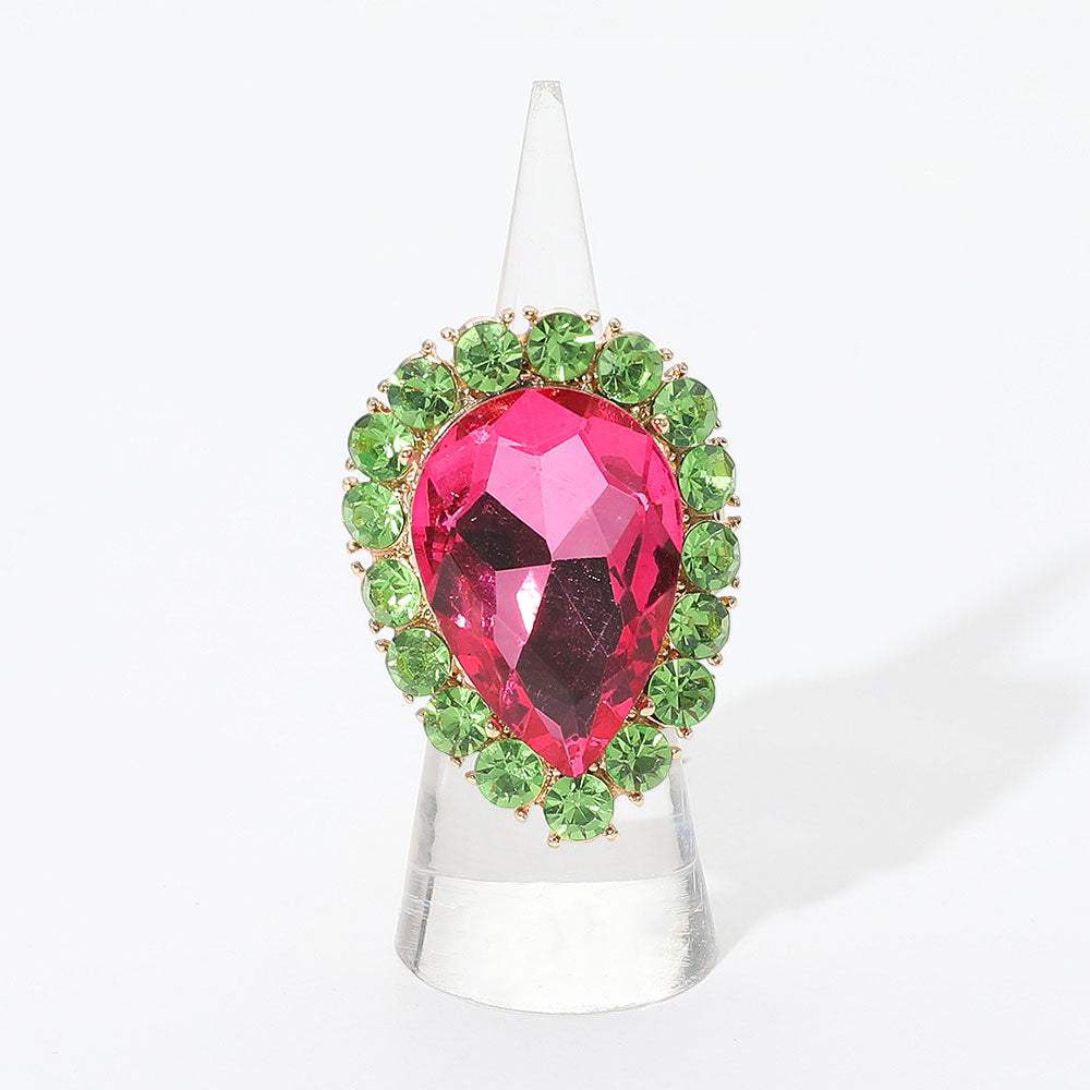 Crystal Rhinestone Teardrop Stretch Cocktail Ring - Madeline Love - Flyclothing LLC