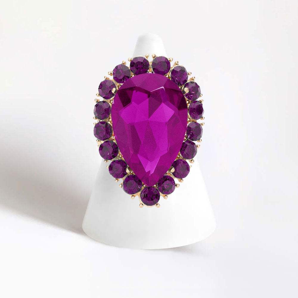 Crystal Rhinestone Teardrop Stretch Cocktail Ring - Madeline Love - Flyclothing LLC