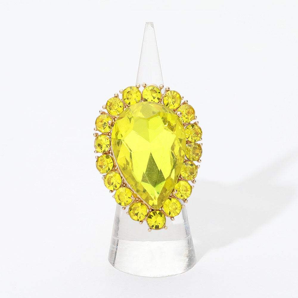 Crystal Rhinestone Teardrop Stretch Cocktail Ring - Madeline Love - Flyclothing LLC