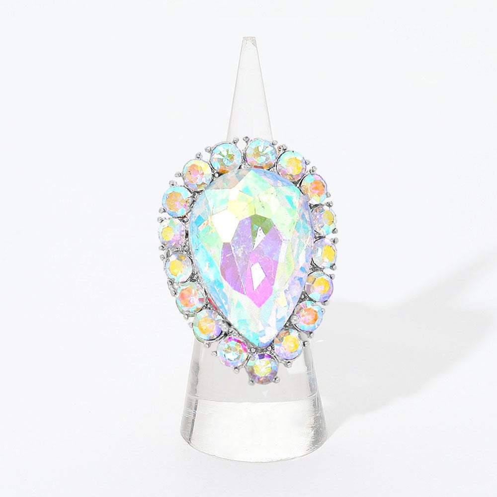 Crystal Rhinestone Teardrop Stretch Cocktail Ring - Madeline Love - Flyclothing LLC