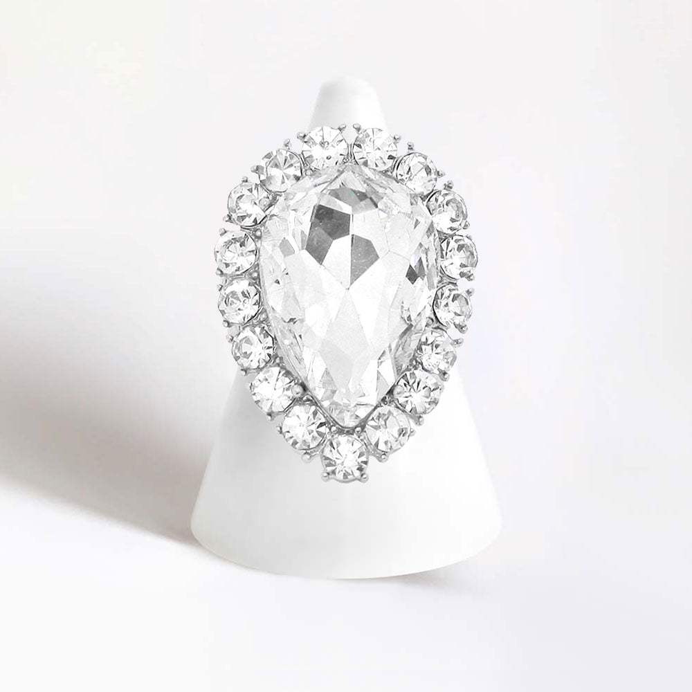 Crystal Rhinestone Teardrop Stretch Cocktail Ring - Madeline Love - Flyclothing LLC