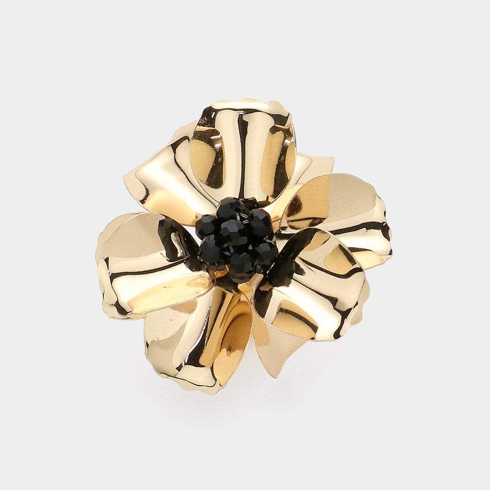Beaded Ball Center Metal Petal Flower Adjustable Ring - Madeline Love - Flyclothing LLC