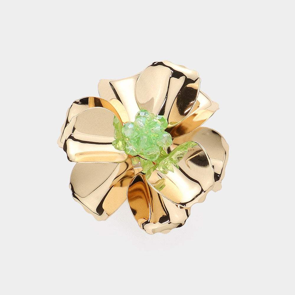Beaded Ball Center Metal Petal Flower Adjustable Ring - Madeline Love - Flyclothing LLC