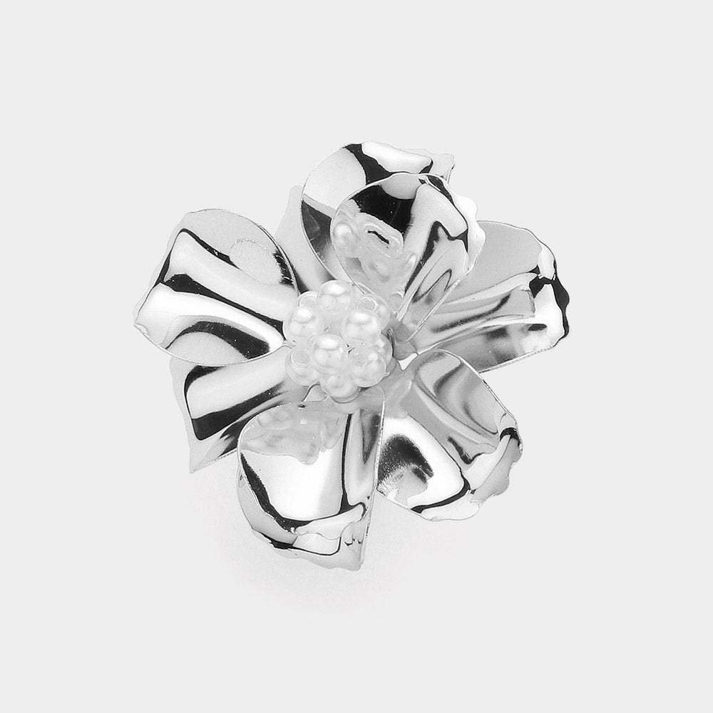 Beaded Ball Center Metal Petal Flower Adjustable Ring - Madeline Love - Flyclothing LLC