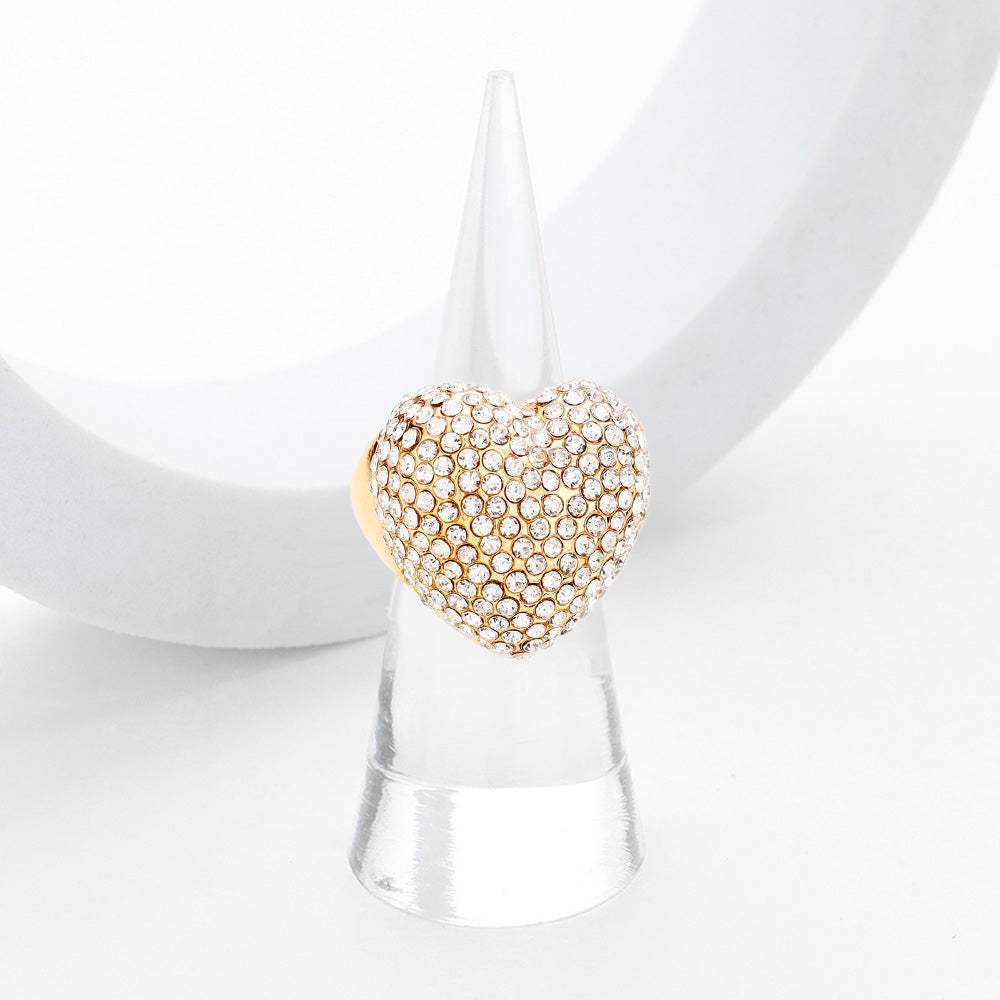 Heart Crystal Rhinestone Pave Stretch Ring - Madeline Love - Flyclothing LLC