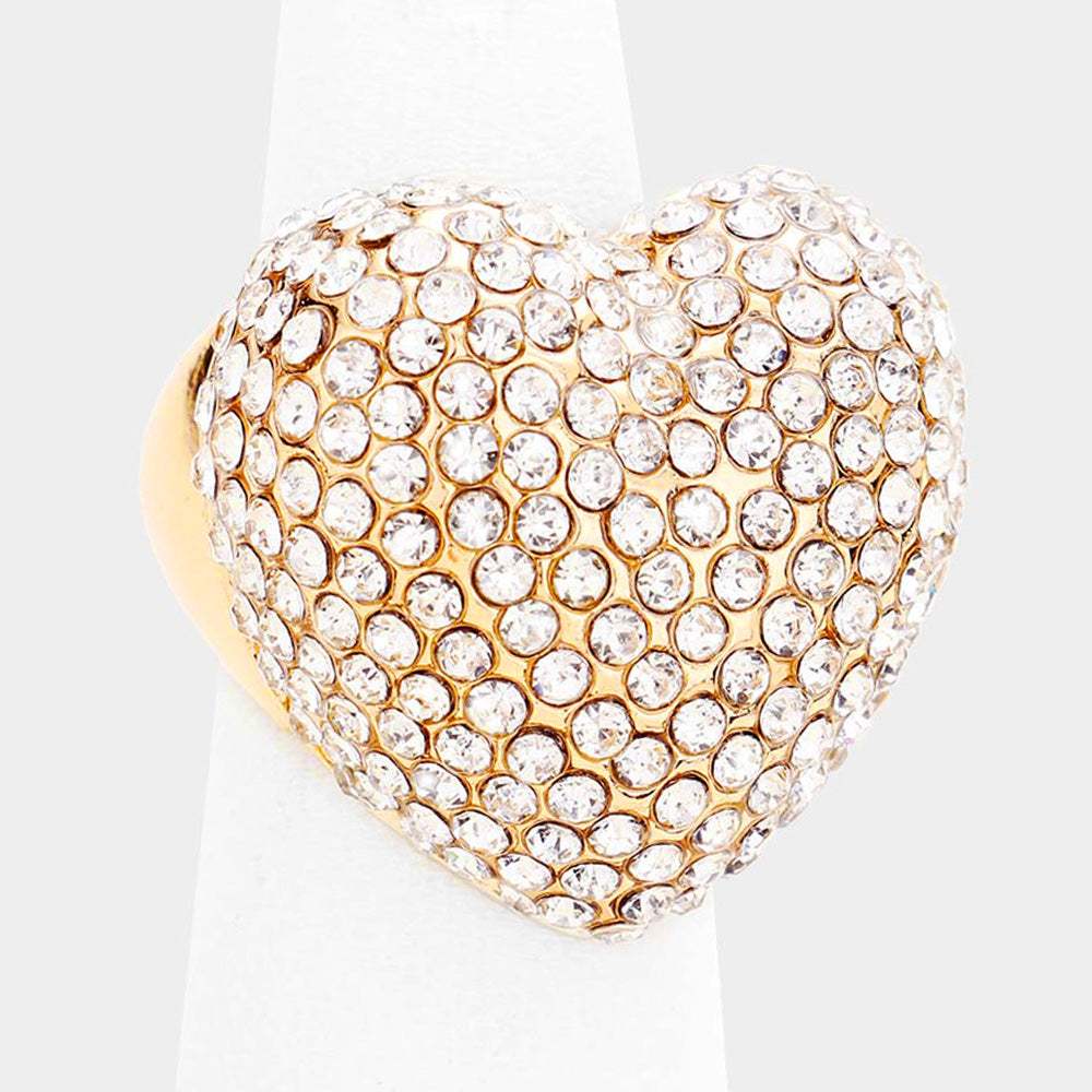 Heart Crystal Rhinestone Pave Stretch Ring - Madeline Love - Flyclothing LLC