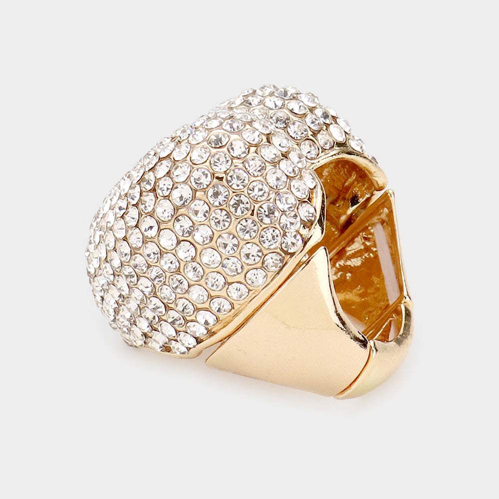 Heart Crystal Rhinestone Pave Stretch Ring - Madeline Love - Flyclothing LLC
