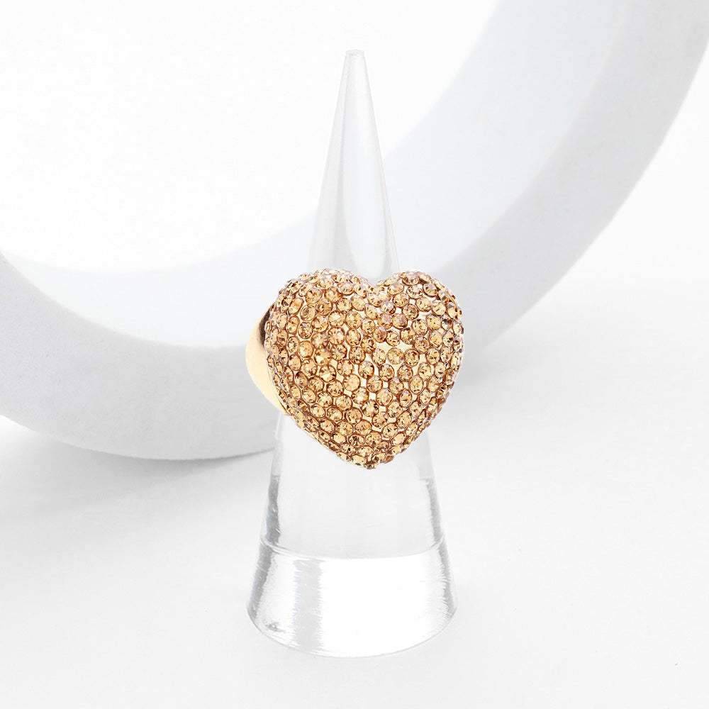 Heart Crystal Rhinestone Pave Stretch Ring - Madeline Love - Flyclothing LLC