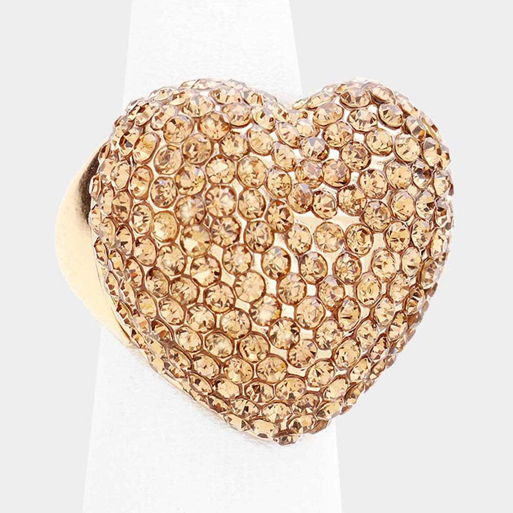 Heart Crystal Rhinestone Pave Stretch Ring - Madeline Love - Flyclothing LLC