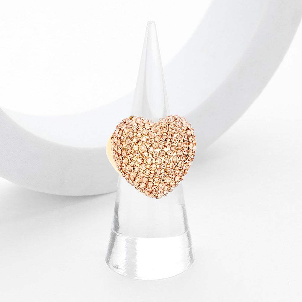Heart Crystal Rhinestone Pave Stretch Ring - Madeline Love - Flyclothing LLC