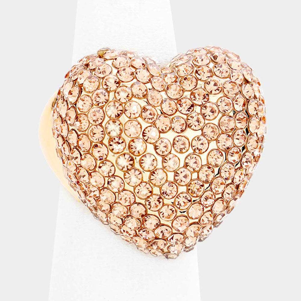 Heart Crystal Rhinestone Pave Stretch Ring - Madeline Love - Flyclothing LLC