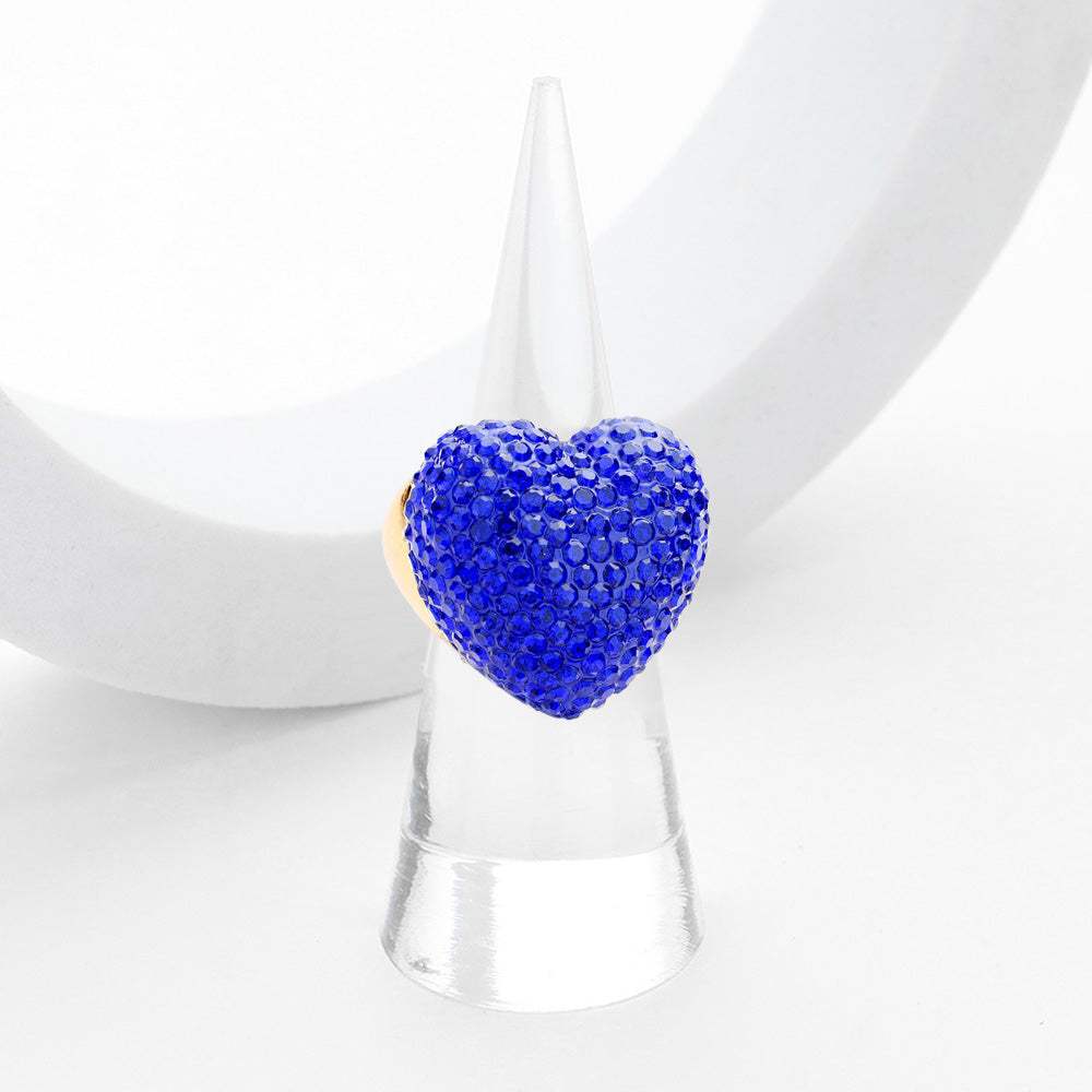 Heart Crystal Rhinestone Pave Stretch Ring - Madeline Love - Flyclothing LLC