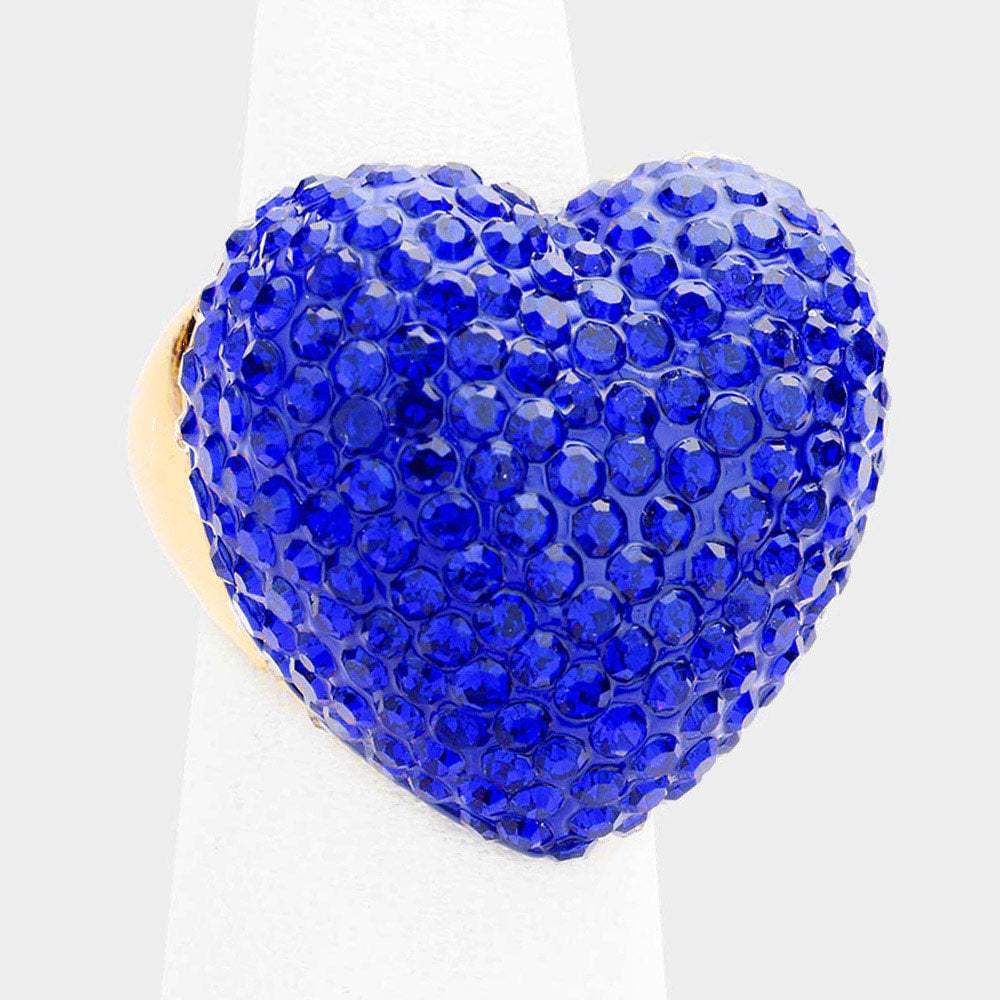 Heart Crystal Rhinestone Pave Stretch Ring - Madeline Love - Flyclothing LLC