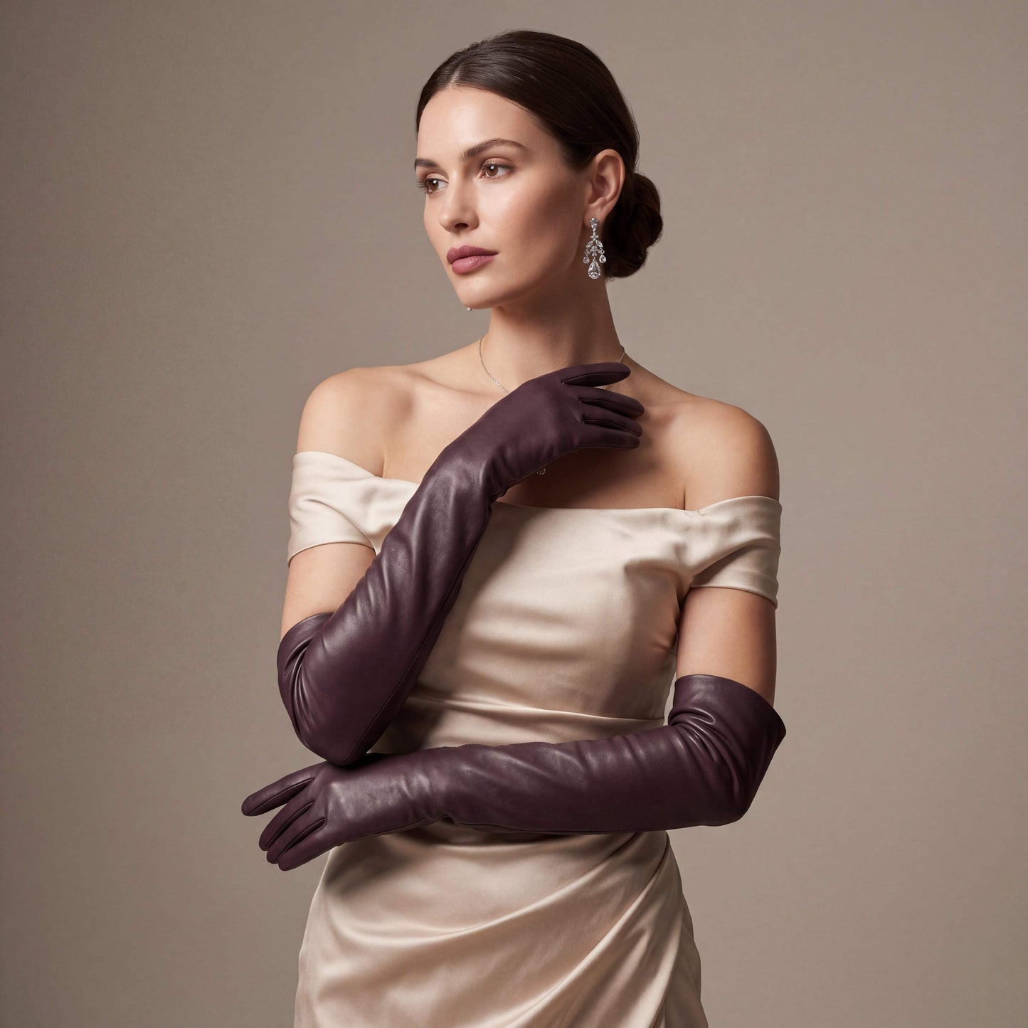 FS01W (brown) - Italian cashmere lined opera length leather gloves - Leather Gloves Online - Flyclothing LLC