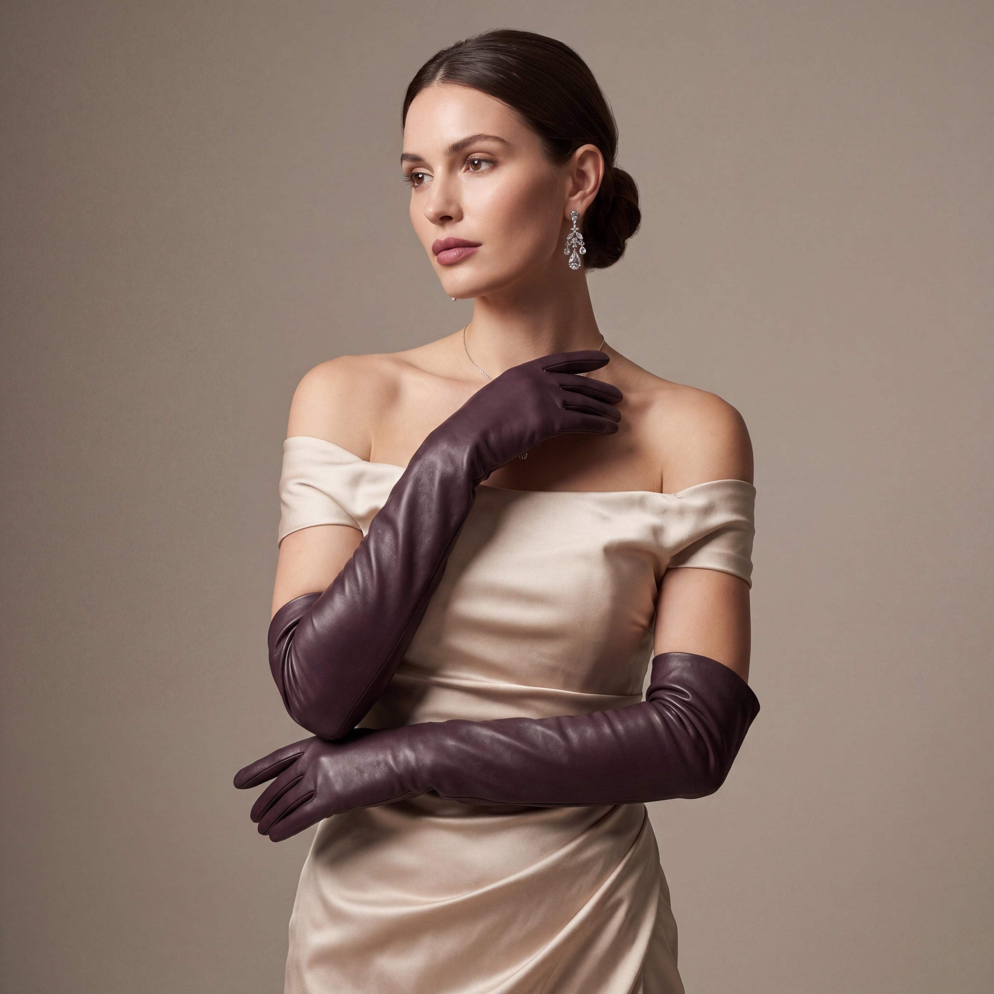 FS01W (brown) - Italian cashmere lined opera length leather gloves - Leather Gloves Online - Flyclothing LLC
