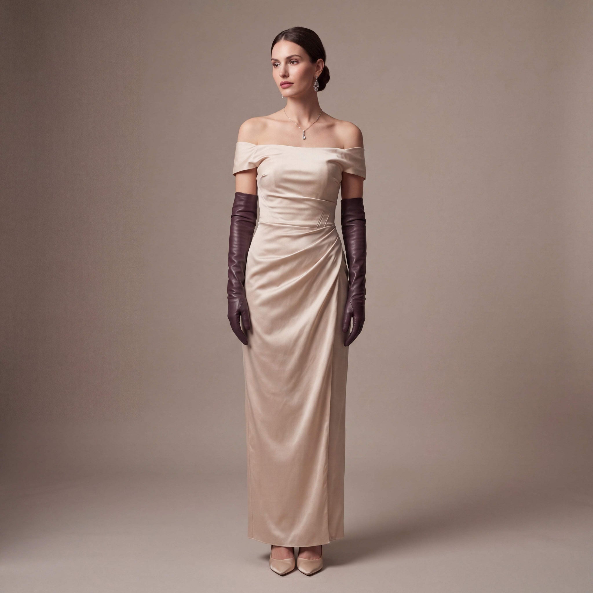 FS01W (brown) - Italian cashmere lined opera length leather gloves - Leather Gloves Online - Flyclothing LLC