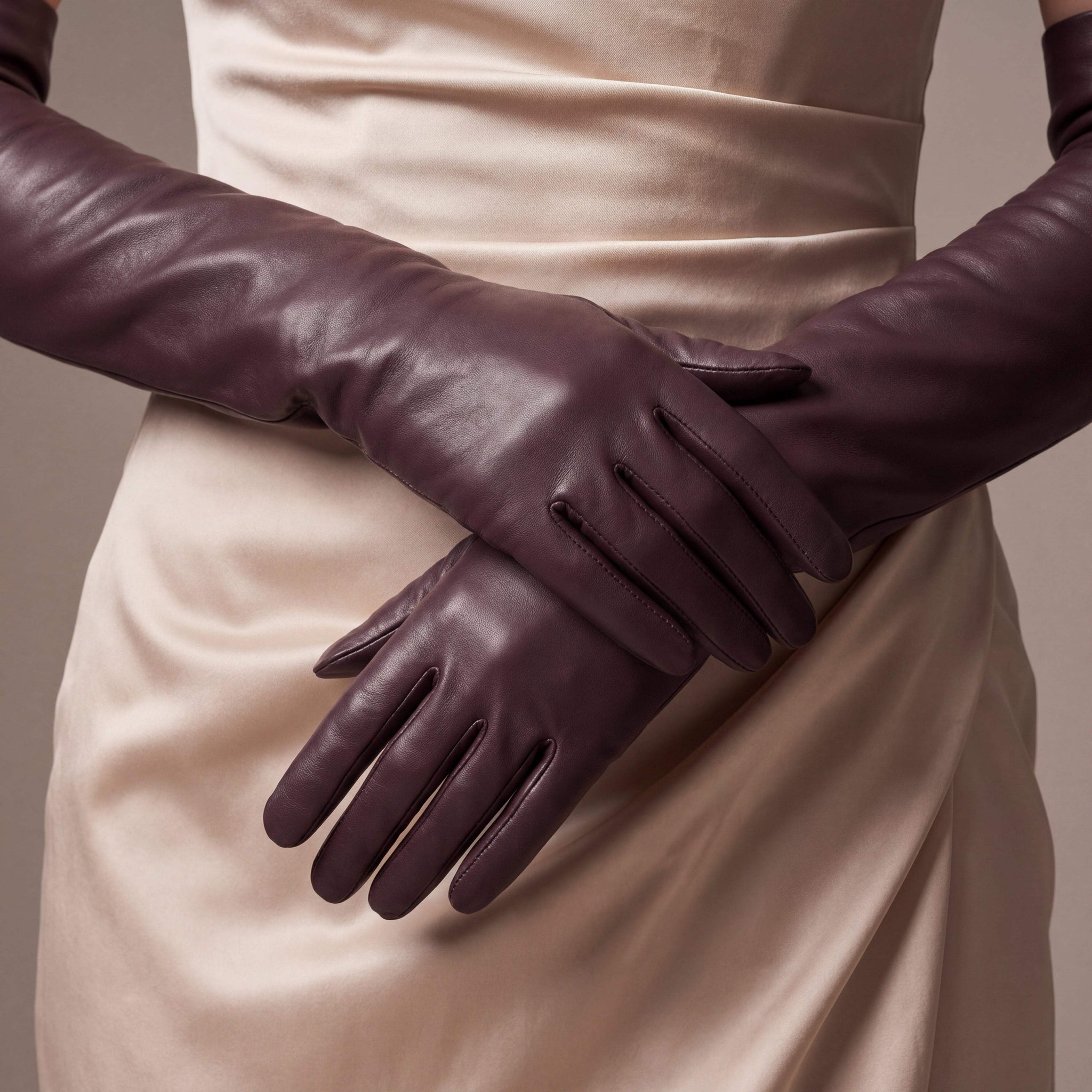 FS01W (brown) - Italian cashmere lined opera length leather gloves - Leather Gloves Online - Flyclothing LLC