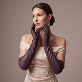 FS01W (brown) - Italian cashmere lined opera length leather gloves - Leather Gloves Online - Flyclothing LLC