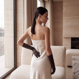 FS02Z (darkbrown) - Women’s unlined Italian lambskin leather gloves