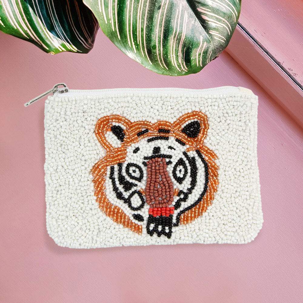 Seed Beaded Tiger Accented Mini Pouch Bag - Madeline Love - Flyclothing LLC
