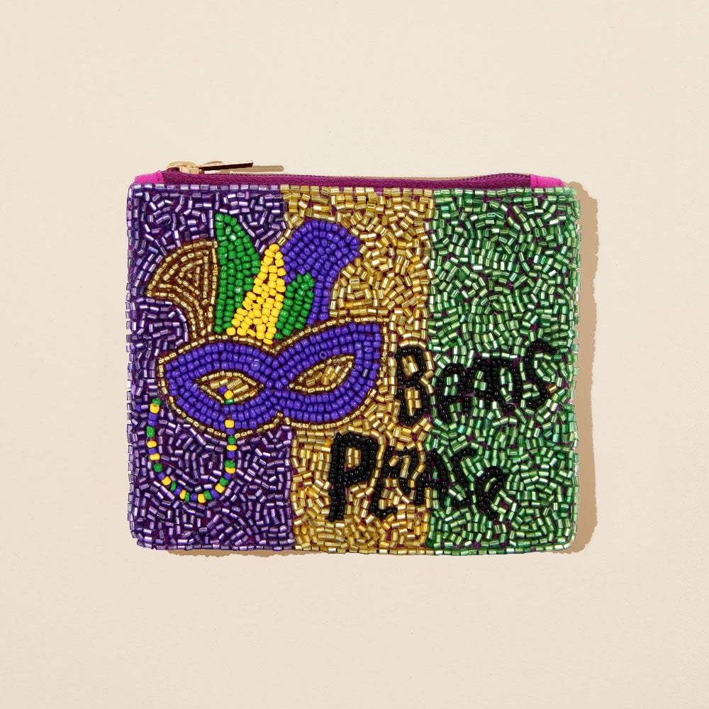 Beads Please Message Mardi Gras Mask Seed Beaded Mini Pouch Bag - Madeline Love - Flyclothing LLC