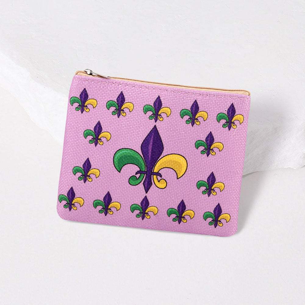 Mardi Gras Fleur de Lis Pattern Printed Mini Pouch Bag - Madeline Love - Flyclothing LLC