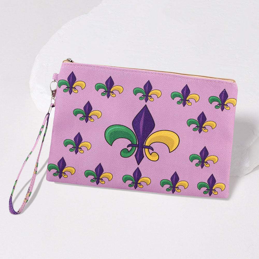 Mardi Gras Fleur de Lis Pattern Printed Pouch Bag / Clutch Bag with Wristlet - Madeline Love - Flyclothing LLC