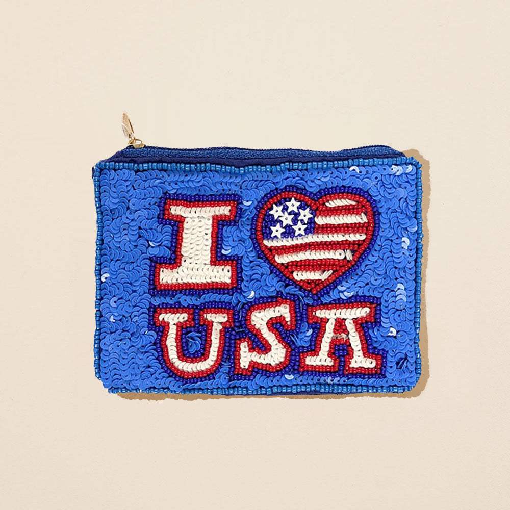 I LOVE USA Message Seed Beaded Mini Pouch Bag - Madeline Love - Flyclothing LLC