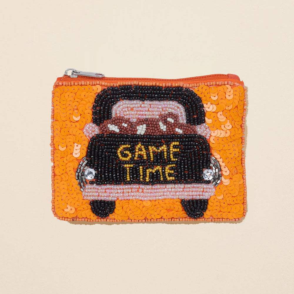 GAME TIME Message Football Seed Beaded Mini Pouch Bag - Madeline Love - Flyclothing LLC