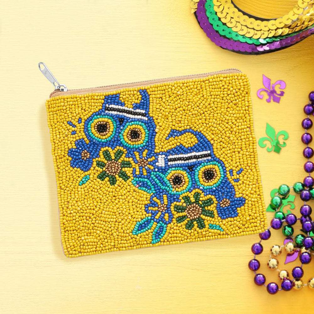 Mardi Gras Seed Beaded The Day Of Death Skull Mini Pouch Bag - Madeline Love - Flyclothing LLC
