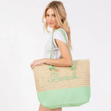 BEACH Message Embroidered Rope Handle Crochet Fabric Tote Beach Bag - Madeline Love - Flyclothing LLC
