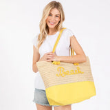 BEACH Message Embroidered Rope Handle Crochet Fabric Tote Beach Bag - Madeline Love - Flyclothing LLC
