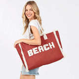 BEACH Message Embroidered Fringe Tote Beach Bag - Madeline Love - Flyclothing LLC